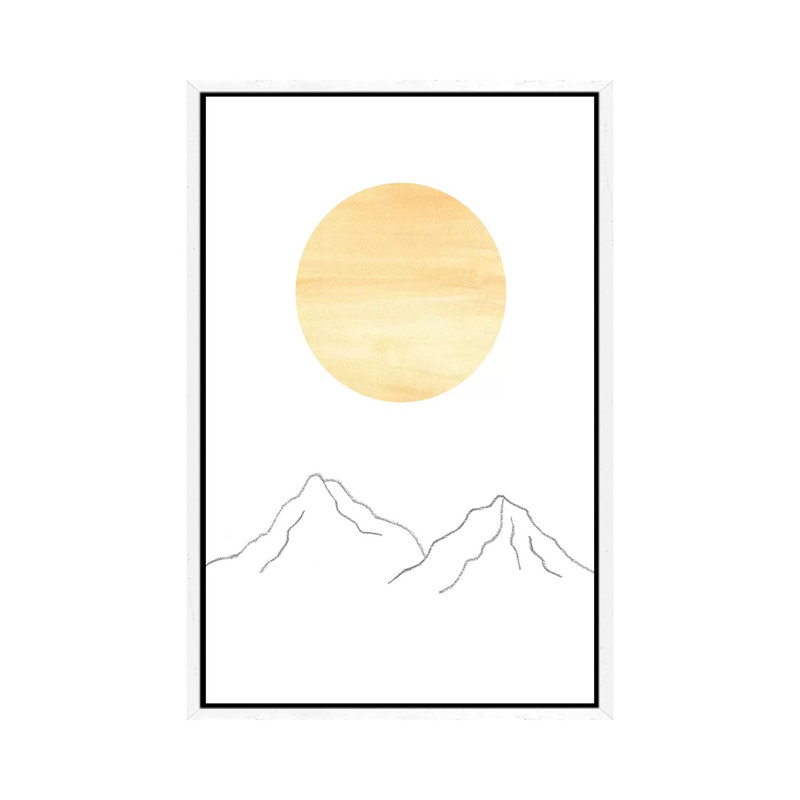 Sun And Mountains - Painting on Canvas, 101.6cm H x 66.04cm W x 3.81cm D, White Framed