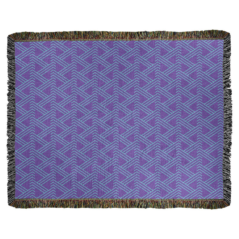 Couverture en coton tissé zigzag classique, L 60 po x L 80 po, Mauve/bleu sarcelle