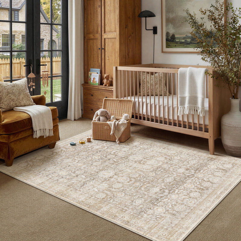 Tapis décoratif rétro Riva, Beige, Rectangle 3'4" x 5'
