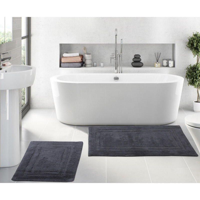 Tapis de bain luxueux 100% coton (ensemble de 2) réversible, Gris, Ensemble de 2 pièces (24 po x 40 po, 17 po x 24 p