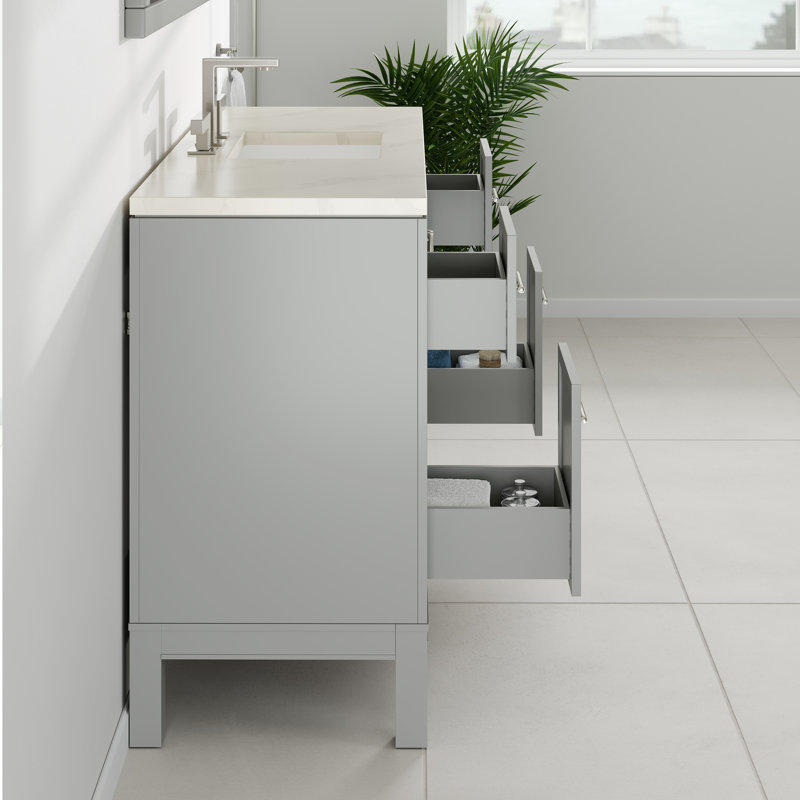 Cambridge Weddle 48 po Meuble-lavabo simple avec comptoir en quartz et lavabo sous-comptoir en porcelaine, Gris