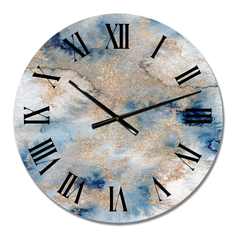 Marble Clouds I - Horloge murale moderne, Moyen, Bleu / doré