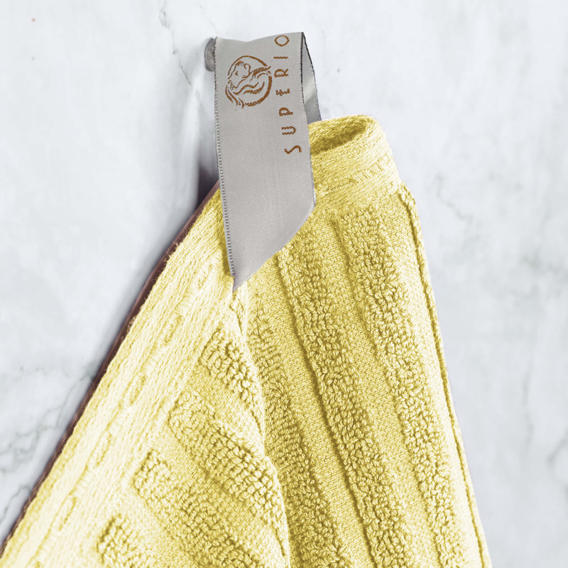 Ruvins Cotton Highly Absorbent Solid and Checkered Border Bath Sheet Set, Yellow Gold