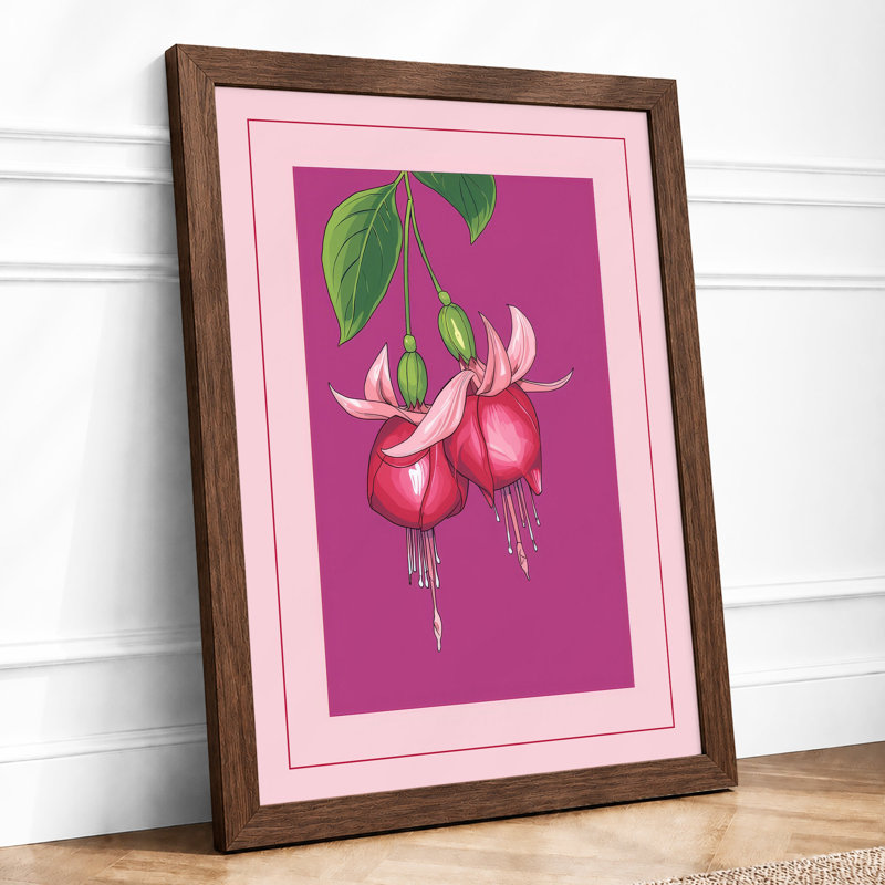 Fuchsia Bloom Botanical - Print, A2 - 59.4 x 42.0 cm, Walnut