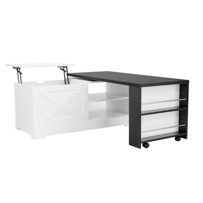 Farmhouse Lift Top Coffee Table With Barn Doors & Power Outlet ,Wood Rectangle Table With Hidden Storage & Open Shelves