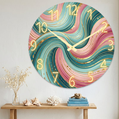 Abstract Colorful Swirls With Gold Accents And Numbers Ultra Clear Glass Wall Clock