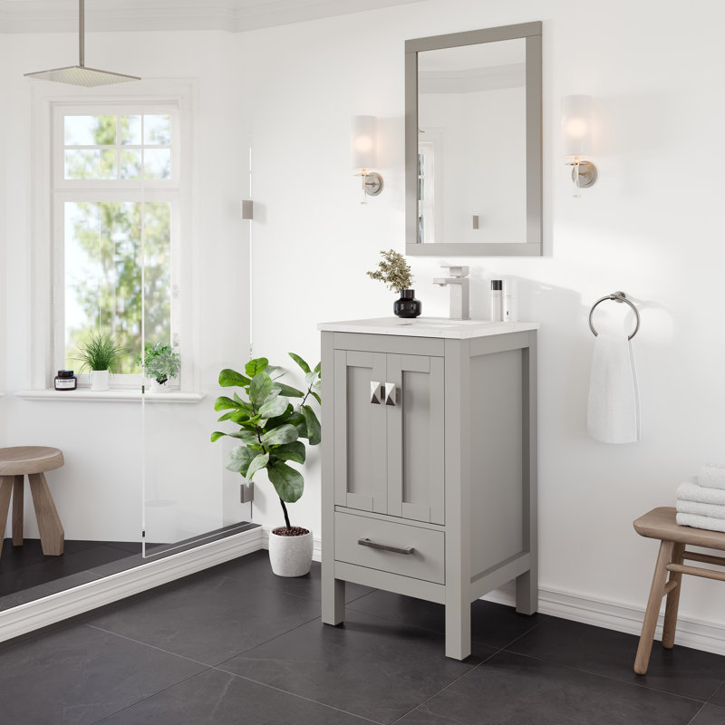 London 20"W x 18"D Bathroom Vanity with White Carrara Quartz Countertop and Undermount Porcelain Sink, Gray