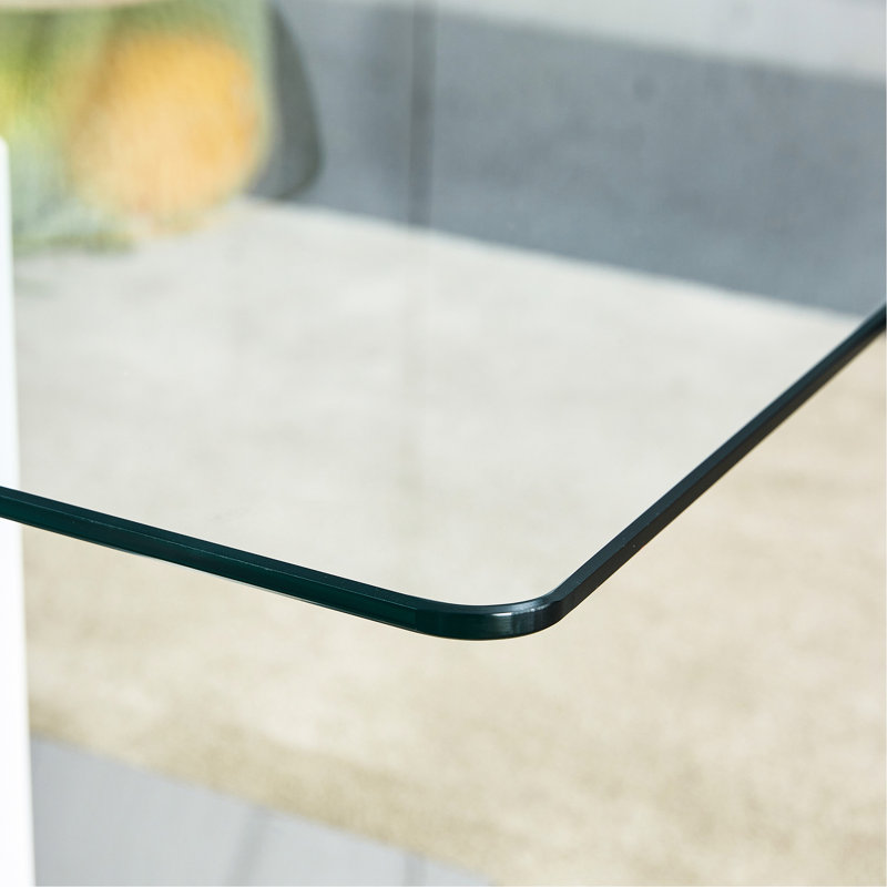 Table basse rectangulaire en verre trempé avec pieds blancs pour la décoration de l'assemblage du salon