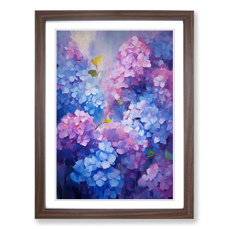 Hydrangea Modern - Framed Print, 64cm H x 46cm W x 2cm D, Walnut Framed