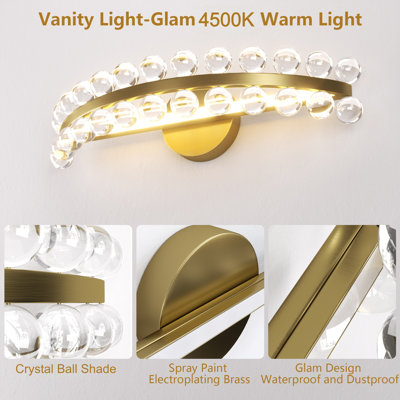 Jackeline 22''W Brass LED Crystal Ball Shade Bathroom Vanity Lighting