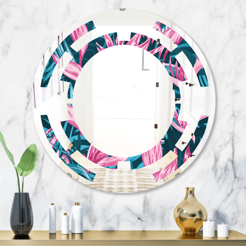Miroir mural Space, H 23,6 po x l 23,6 po, Espace dessiné à la main fleurs tropicales