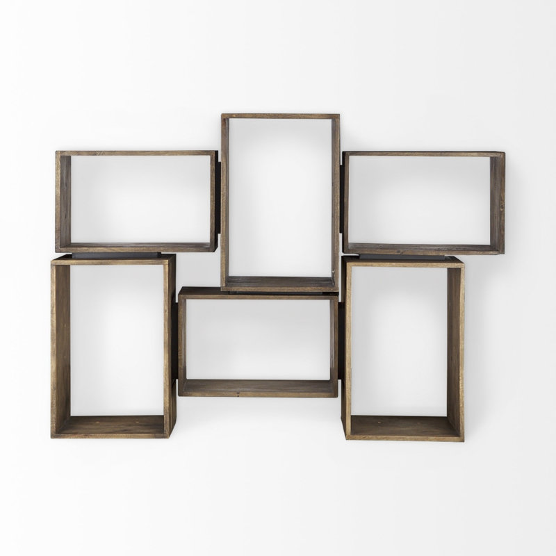 Cherryford (Set of Two) Rustic Light Gray Brown Cube Box Shelves, (4 Shelves) 16" H x 16" W x 24" D, Dark Brown