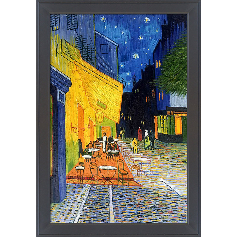 «Cafe Terrace at Night» par Vincent Van Gogh - peinture sur toile, Cadre noir, H 28 po x l 40 po x P 2 po