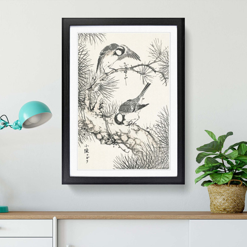 Japanese Willow Tit Birds by Numata Kashu - Framed Print, Black, 60cm H x 40cm W x 2cm D