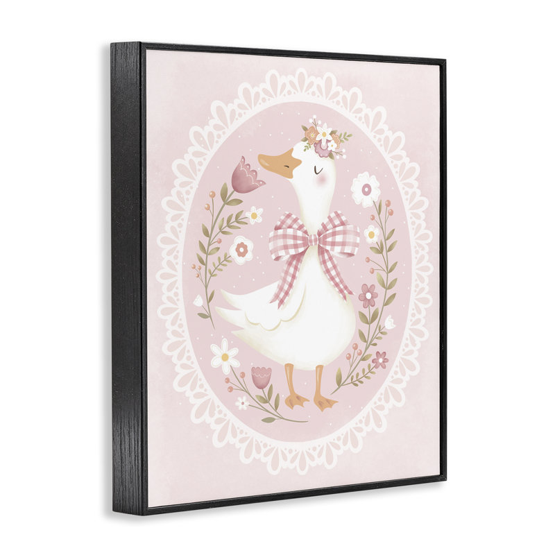 Oiseau de printemps rose floral, estampe numérique, design par Penny Aguilera, H 30 po x l 24 po, Giclée encadrée noir minuit