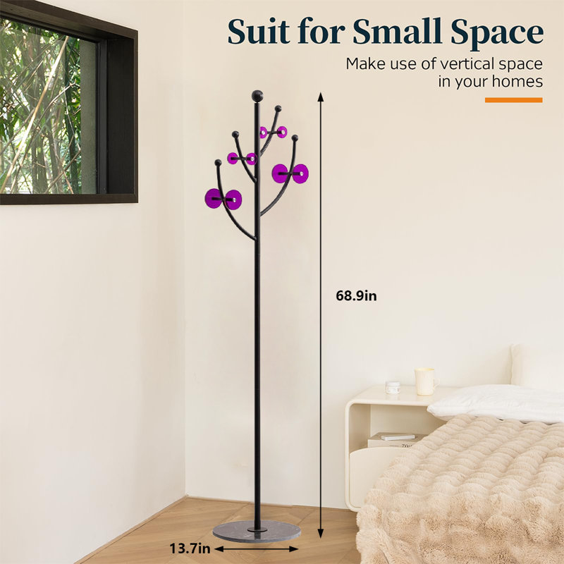 Coat Rack Freestanding With Marble Base, Black