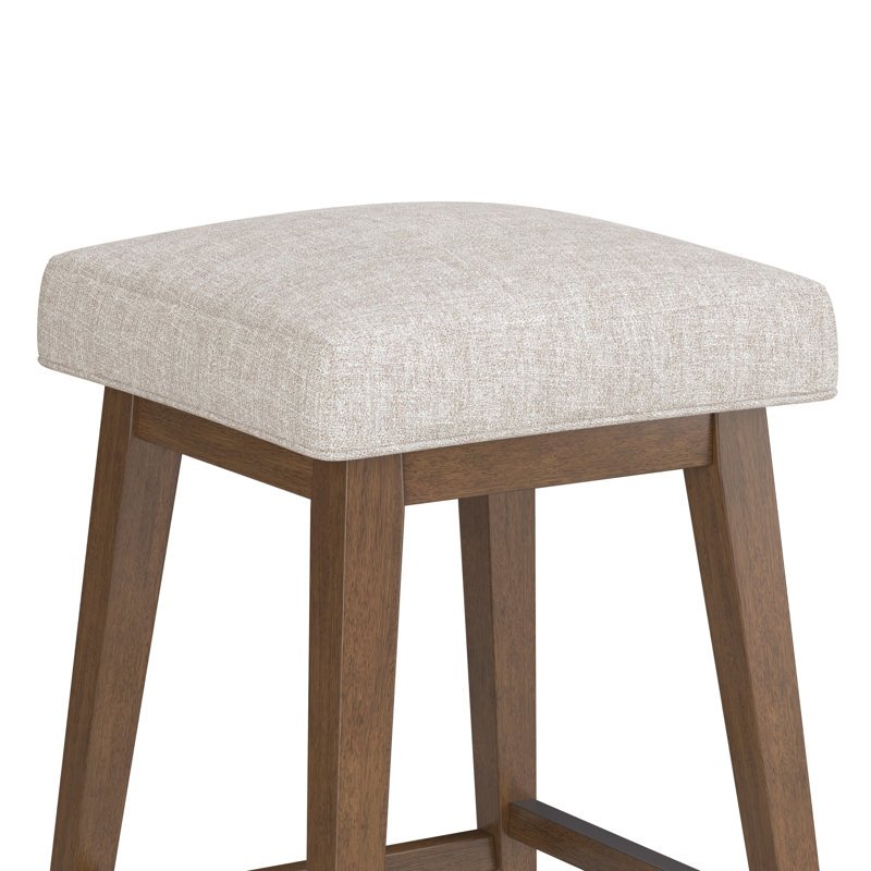 Dorreen Wood And Upholstered Square Backless Adjustable Height Swivel Stool, Oatmeal, Medium Brown