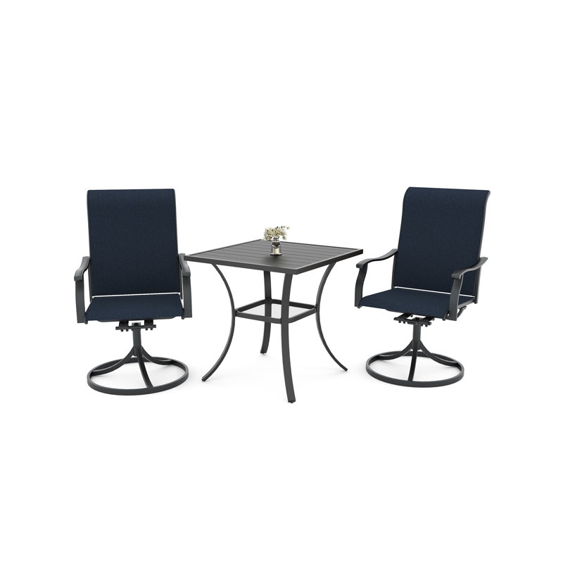 2 - Person Metal Patio Dining Set With Square Table, Blue