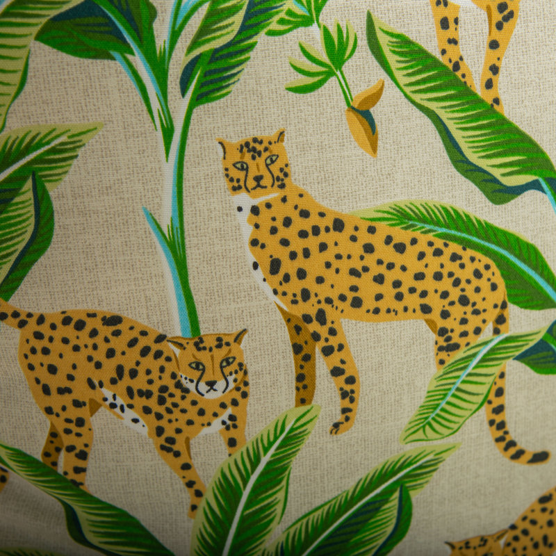22" Beige and Green Canvas Square Throw Pillow with Cheetah Print