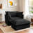 Deep Seat Upholstered Slipcovered Armchair with Ottoman | Plush Pillows & Spacious Footrest for Living Room Lounging-537823221