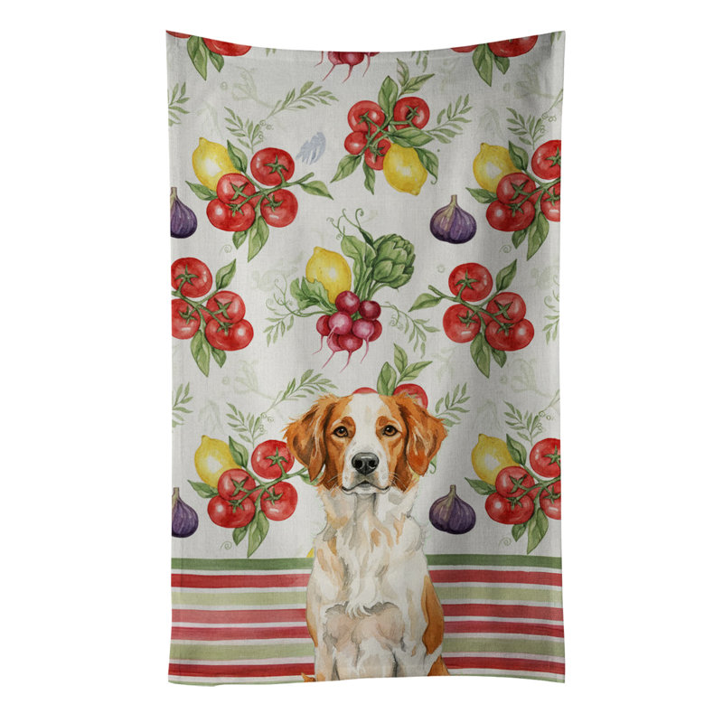 Orange and White Brittany Vegetables Kitchen Towel, Orange/White Brittany