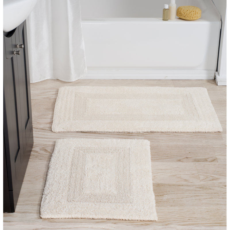 Lavish Home Bathroom Rugs - 2-Piece Cotton Bathroom Mat Set - Machine Washable Bath Mats for Washroom, Kitchen, or Laundry Room