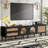 Rattan TV Stand With 3 Cabinets & 2 Drawers
