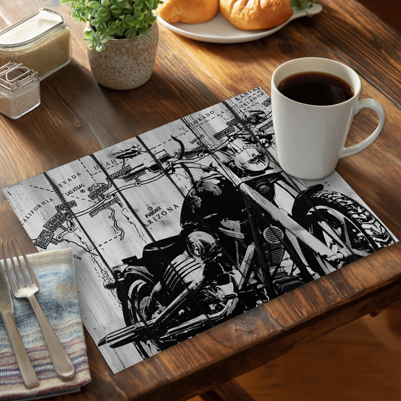 Motorcycle Gray Polyester Placemat | Home Decor Table Setting
