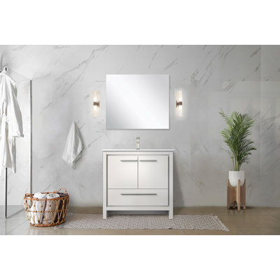 Meuble-lavabo de salle de bain 36 po X P 20 po D, plateau en marbre de culture et Miroir