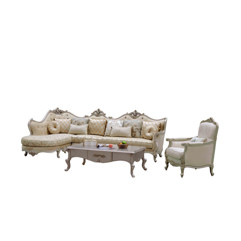 Luxurious Beige and Gold Velvet 3-Piece Living Room Set