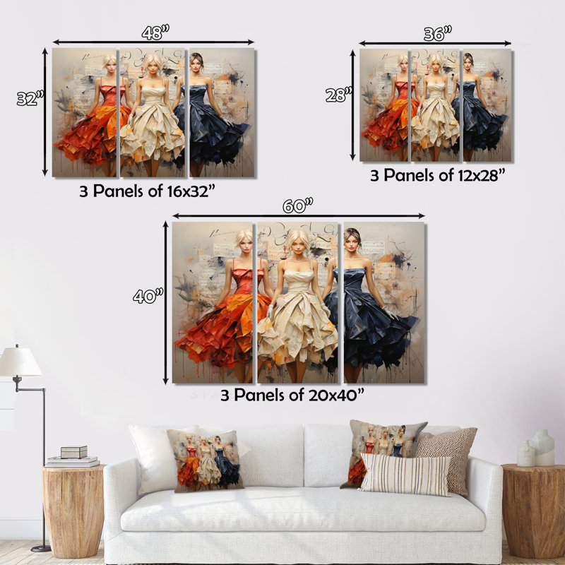 Women Elegance Luxury Elegance On Canvas, ensemble de 3 pièces, H 28 po x l 36 po x P 1 po