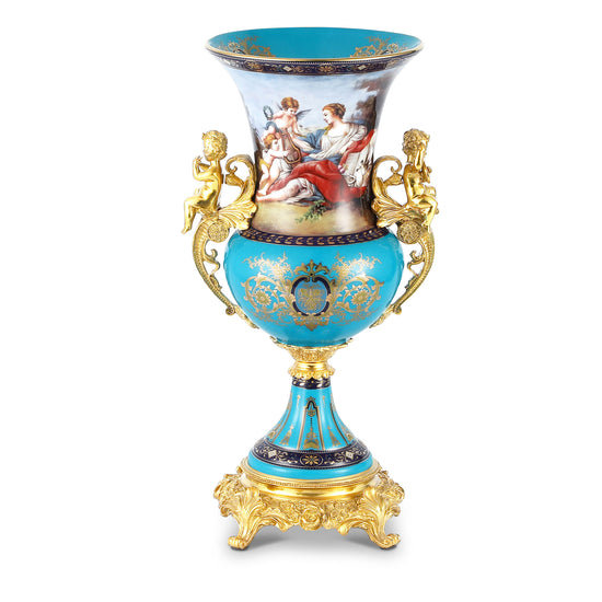Elegant Porcelain & Bronze Classic Rococo Design Vase with Ornate Handles for Living Spaces
