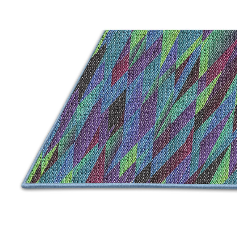 Tapis vert/brun/bleu à motif, Rectangle 8 pi x 10 pi