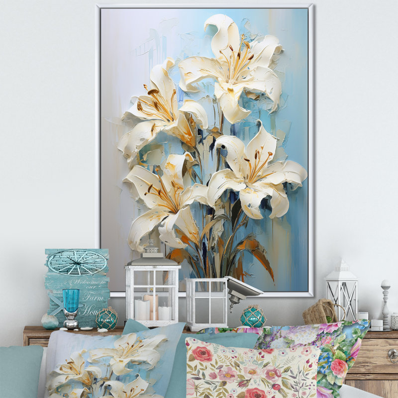 «Garden of Lilies Dreams IV» sur toile, Cadre flottant blanc, 32" H x 16" W