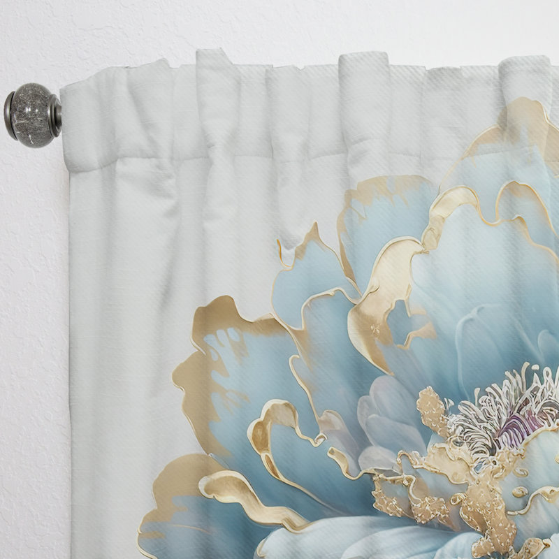 Rideau en velours floral Chic Blue Blooming Flower III - 1 panneau, L 52 po x L 120 po