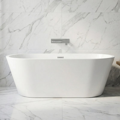 67" Acrylic Freestanding Modern Bathtub, Ergonomic Design, 8-Layer Composite Structure with Double-Wall Insulation, Chrome Toe Tap Drain & Overflow, CUPC Certified