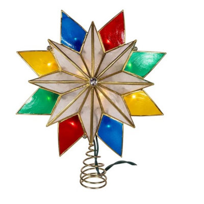 Kurt Adler 8-Point Illuminated Capiz Shell Star for Indoor Christmas Treetop, 10-LED Lights, Multicoloured