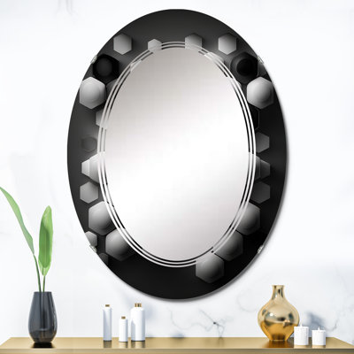 Pramit Abstract Geometric Black And White III - Modern Geometric Wall Mirror