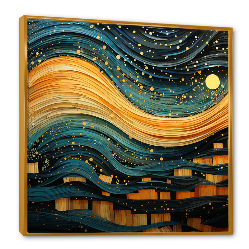 «Orange Abstract Nature Collages I», art mural abstrait, Cadre flottant doré, H 36 po x l 36 po x P 1,5 po