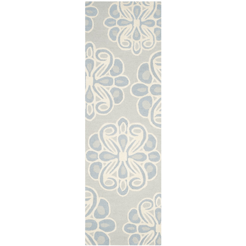 Tapis gris / bleu en laine touffeté à la main Cannen, Tapis de couloir 2 pi 6 po x 8 pi