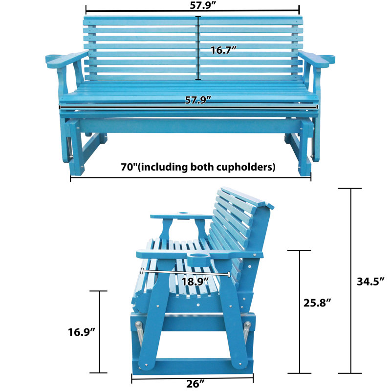Fauteuil oscillant 2 places en bois massif, bleu, Bleu
