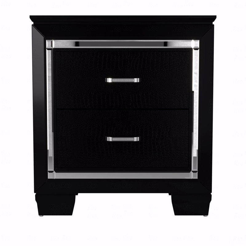 Table de chevet 1Pc 2X tiroirs à queue d'aronde Faux alligator, Noir
