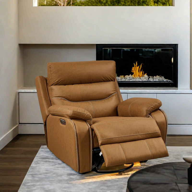 Toderita Dual Motor Power Swivel Recliner Chair, Yellow Brown Fabric