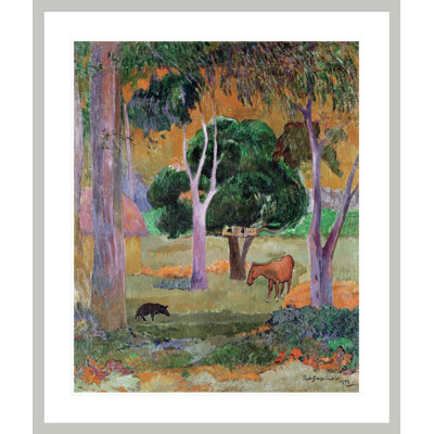 «Dominicain paysage ou paysage avec un cochon et un cheval» par Paul Gauguin - Estampe numérique encadrée