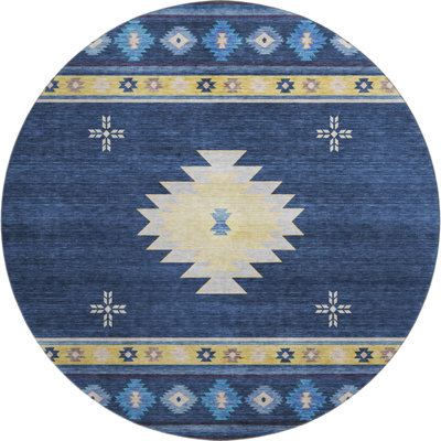 Premium Machine Washable Yamen AMF179 Spice Rug in , Blue