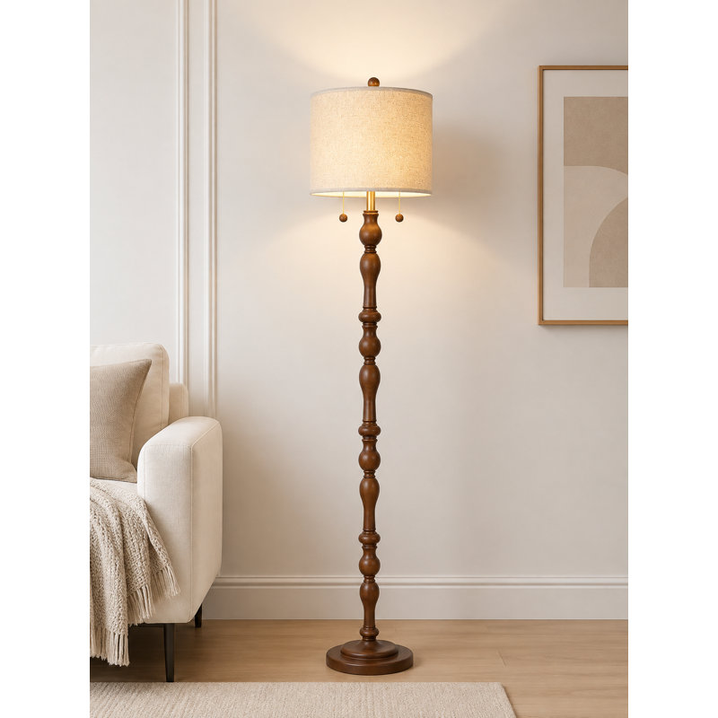 65.5" Natural Real Wood Floor Lamp