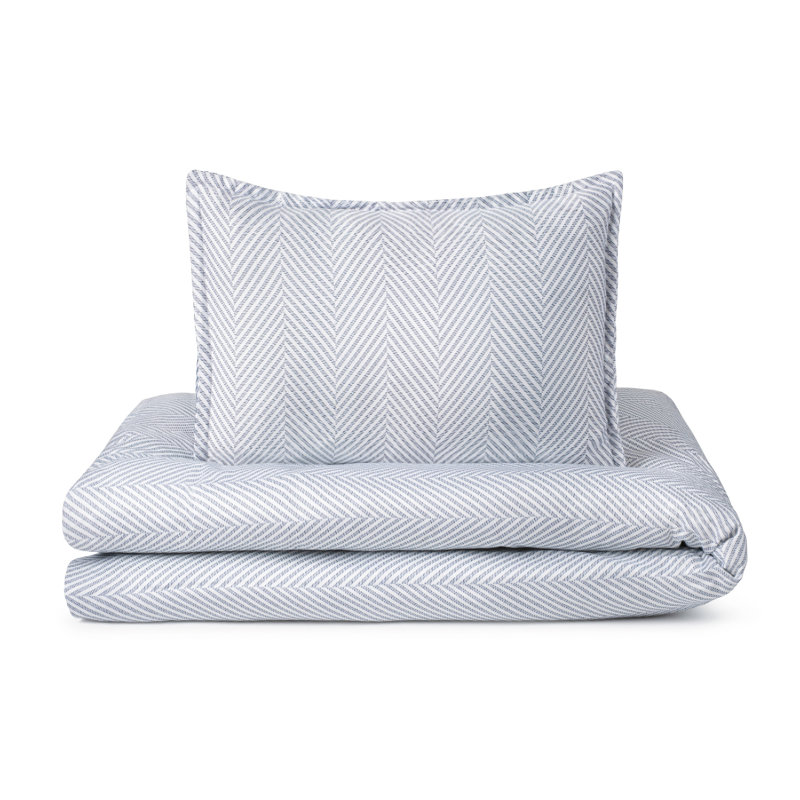 4-Piece Leze Linen Bedding Set, Full, Blue/White Chevron