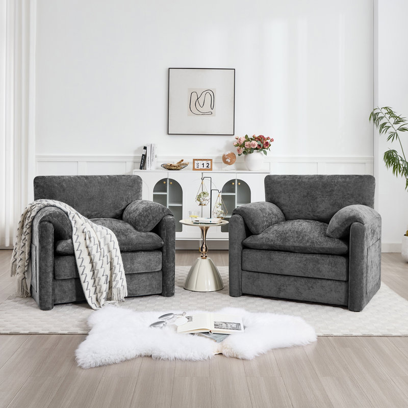 Ensemble de canapé-lit simple 38 po x 38,1 po avec accoudoirs en chenille pour le salon et la chambre à coucher, Gris foncé