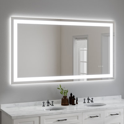 55X30" Frameless Ecofriendly Silver Mirrordual LED Light Stripsfront And Back Lighting