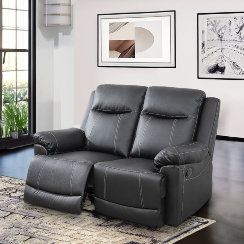 Aneley 59'' Faux Leather Reclining Loveseat, Black